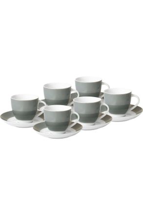Van Well Tassenset, Grau, Wei&szlig;, Keramik, 6-teilig, 200 ml, 10.5x7.3x8 cm, Geschirr, Tassen, Tassen Sets