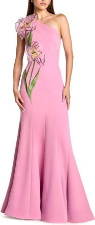 Mac Duggal One Shoulder Floral Detail Crepe A Line Gown in Orchid at Nordstrom, Size 14