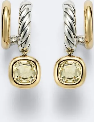 David Yurman Orecchini pendenti DY Mercer in oro 18kt e argento sterling con citrini