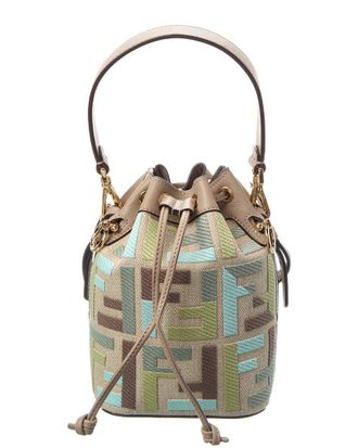 Fendi Fendi Mon Tresor Mini Ff Embroidered Canvas & Leather Bucket Bag