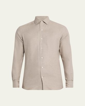 Ermenegildo Zegna Mens Melange Cashmere and Cotton Modern-Fit Sport Shirt
