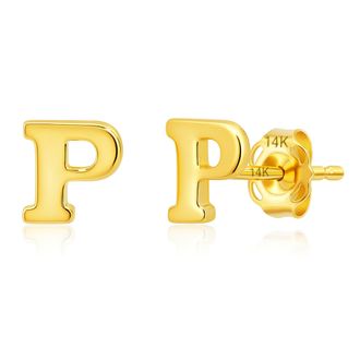 MAX + STONE 14k Yellow or White Gold Small Script Initial Letter Stud Earrings