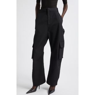 Balenciaga High Waist Wool Barrel Leg Cargo Pants in 1000 Black at Nordstrom, Size 36