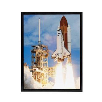 Artery8 NASA Space Shuttle Discovery Rocket Launch Framed Canvas Wall Art Print in Blue | Size: W24 x H32