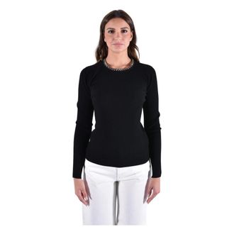 Michael Kors Gestreepte Viscose Kettingdetail Trui - Dames - Ronde hals truien - Zwart - S - Denim - Truien & Vesten