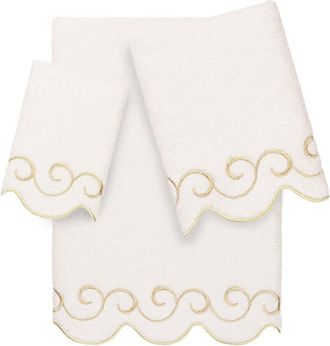 Linum Home Textiles 100% Turkish Cotton Simplicity Scallop 3Pc Embellished Towel Set