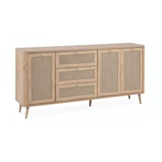 Calicosy Calicosy - Aparador Kuta51a Roble Sonoma 3 Cajones Y 3 Puertas Efecto Rafia