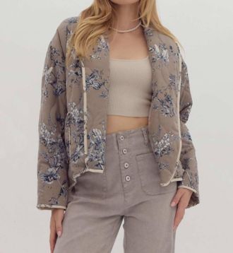 Entro Floral Open Jacket In Mocha And Blue