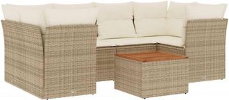 vidaXL Vidaxl - Set Sof&aacute;s De Jard&iacute;n 7 Piezas Y Cojines Rat&aacute;n Sint&eacute;tico Beige