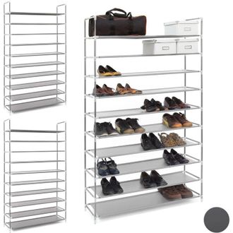 Relaxdays Relaxdays 3x Shoe Rack for 50 Pairs, 10 Levels, Footwear Storage Shelf, HWD: 175.5 x 100 x 29 cm, Fabric & Metal, Grey