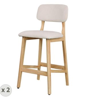 Moloo Taburete de bar, tela ecru y madera natural (x2)