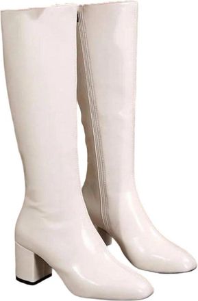 Generic Women Knee High Leather Boots High Heel Elegant Side Zipper Outdoor Winter Long Boot