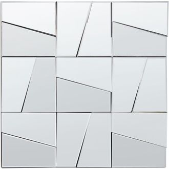 Beliani Beliani - Espejo De Pared Moderno Forma Cuadrada 80 X 80 Cm Con Ganchos Vidrio Y Mdf Plateado Ancemont