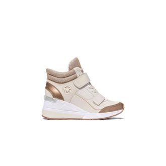 Michael Kors Sneakers, female, Beige, Size: 6 US Gentry Leather And Glitter Chain Mesh High-Top Wedge Trainer