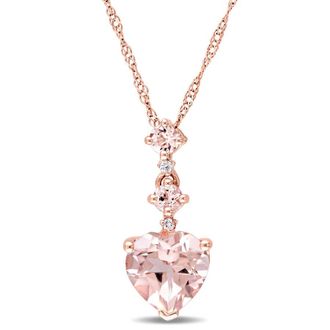 Amour Heart-cut Morganite and Diamond Accent Tiered Dangle Necklace In 14K Rose Gold