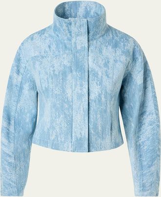 Akris Washed Jacquard Denim Zip Jacket