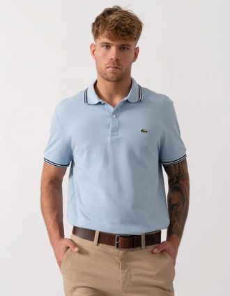 Lacoste Mens Lacoste Contrast Collar Pique Mens Regular Fit Polo Shirt - Chambray - Blue - Size: 38