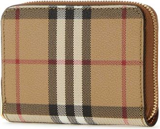 Burberry Womens Vintage Check E-Canvas Wallet Beige Polyurethane Polyester Cotton