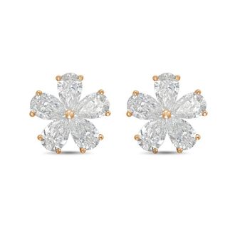 Diana M. Jewels 14kt Rose gold 3.00cts lab grown Pear shaped diamond flower cluster stud earrings