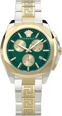 Versace Chrono Lady Bicolor Groene Horloge - Dames - Horloges - Geel - ONE Size - Accessoires
