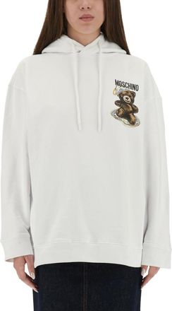 Moschino White Graphic Logo Hood Sweatshirt