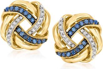 Ross-Simons Sapphire and. Diamond Love Knot Earrings in 18kt Gold Over Sterling