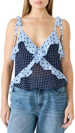 Steve Madden Adalina Polka Dot Ruffle Chiffon Tank in Vintage Navy at Nordstrom, Size X-Large