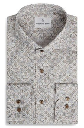 Emanuel Berg Modern Fit Dobby Cotton Dress Shirt in Beige at Nordstrom, Size 42