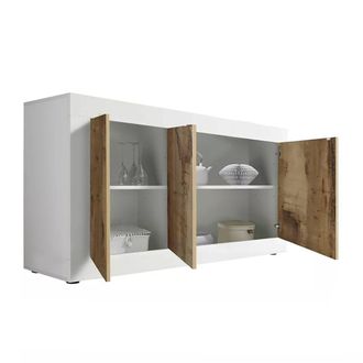 Dmora Aparador Faustin, Buf&eacute; De Sal&oacute;n, Aparador De Sal&oacute;n, Despensa De Cocina, Made In Italy, 160x43 H86 Cm, Blanco Y Acacia - Dmora