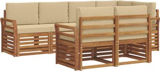vidaXL Conjunto De Sof&aacute;s De Exterior 7 Uds. Natural Y Beige Poli&eacute;ster Vidaxl