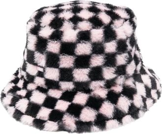 Kangol checkerboard-print faux-fur hat - unisex - Polyester/Polyester - M - Pink