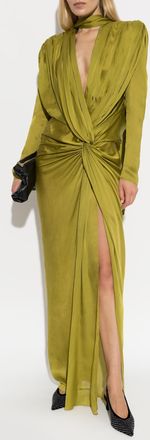 Balmain Silk Dress With An Asymmetric Cut, Womens, Green