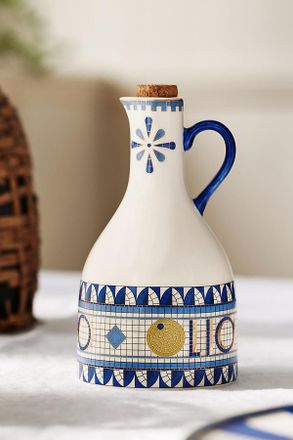Anthropologie Bistro Tile Stoneware 24k Gold Accent Italia Oil Cruet