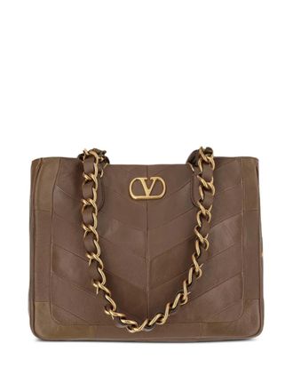 Valentino Garavani chevron-patchwork chain leather tote bag - women - Lambskin - One Size - Brown