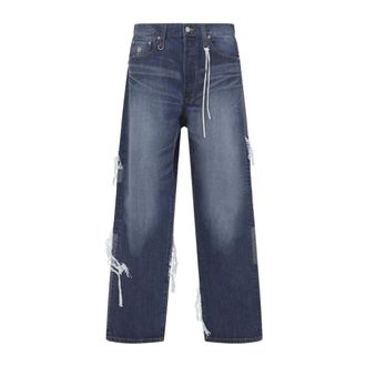 MASTERMIND WORLD Straight Jeans, male, Blue, Size: L Patchwork Jeans