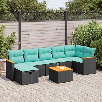 vidaXL Vidaxl Set De Sof&aacute;s De Jard&iacute;n Y Cojines 8 Piezas Rat&aacute;n Sint&eacute;tico Negro