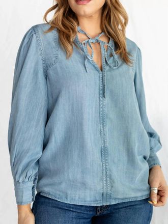 Elan Long Sleeves V Neck Top In Blue