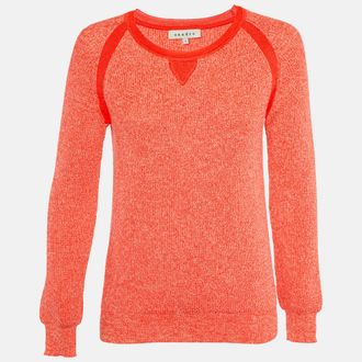 Sandro Orange Heavy Cotton and Polyester Knit Crew Neck Sweater S