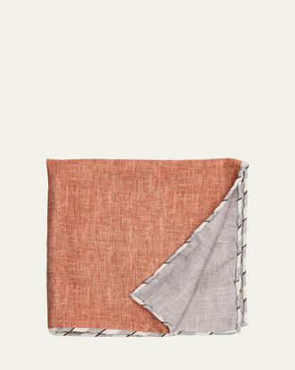 Brunello Cucinelli Mens Double-Face Stripe-Trim Silk Pocket Square