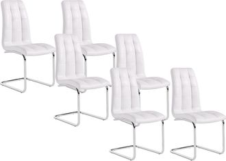 Vente-Unique Lote de 6 sillas NADYA - Piel sint&eacute;tica - Blanco