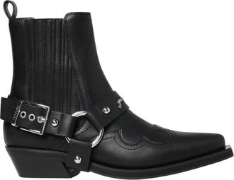 Ganni Harbour Western Enkellaarsjes - Dames - Cowboylaarzen - Zwart - 39 EU - Leer - Schoenen