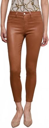 L'agence Margot High Rise Coated Skinny Pants In Cognac