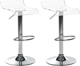 Beliani Conjunto De 2 Sillas De Bar Giratorias De Acr&iacute;lico Con Reposapi&eacute;s Altura Ajustable Pata De Metal Plateado Transparente Neum