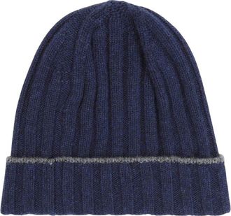 Brunello Cucinelli Navy Blue Stripes Beanie Cap