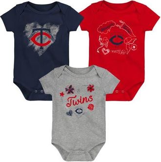 Outerstuff Girls Newborn & Infant Navy/Red/Heathered Gray Minnesota Twins 3-Pack Batter Up Bodysuit Set at Nordstrom, Size 0-3M