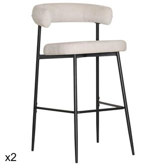 Happy Garden Pack de 2 taburetes de bar en tela beige y acero negro