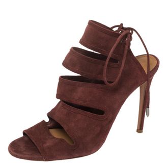 Aquazzura Maroon Suede Sloane Cutout Peep Toe Sandals