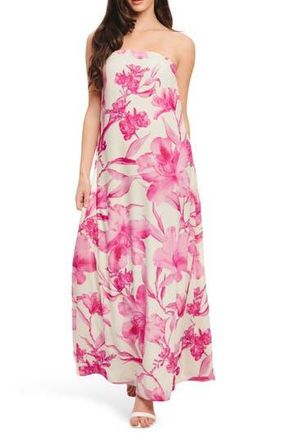 Flying Tomato Strapless Floral Maxi Dress in Ivory Pink at Nordstrom Rack, Size Medium