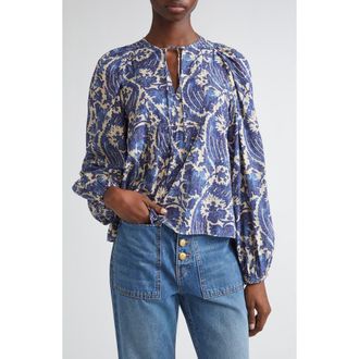 Ulla Johnson Brea Floral Top in Ocean at Nordstrom Rack, Size 0