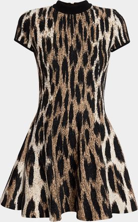 Balmain Leopard Jacquard Fit-&-Flare Mini Dress